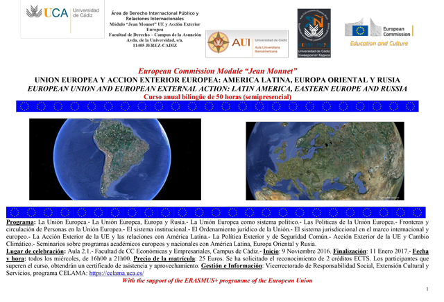 Abierto el plazo de matrícula para la Segunda Edición del Curso  «Unión Europea y Acción Exterior Europea: América Latina, Europa Oriental y Rusia»