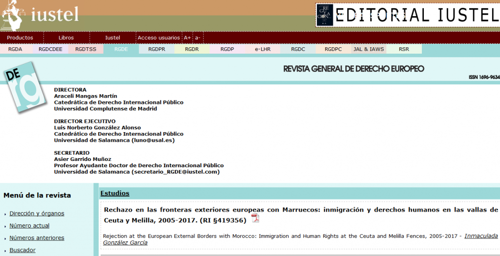 PUBLICACIÓN: Rechazo en las fronteras exteriores europeas con Marruecos, inmigración y derechos humanos en las vallas de Ceuta y Melilla, 2005-2017, por Inmaculada González García