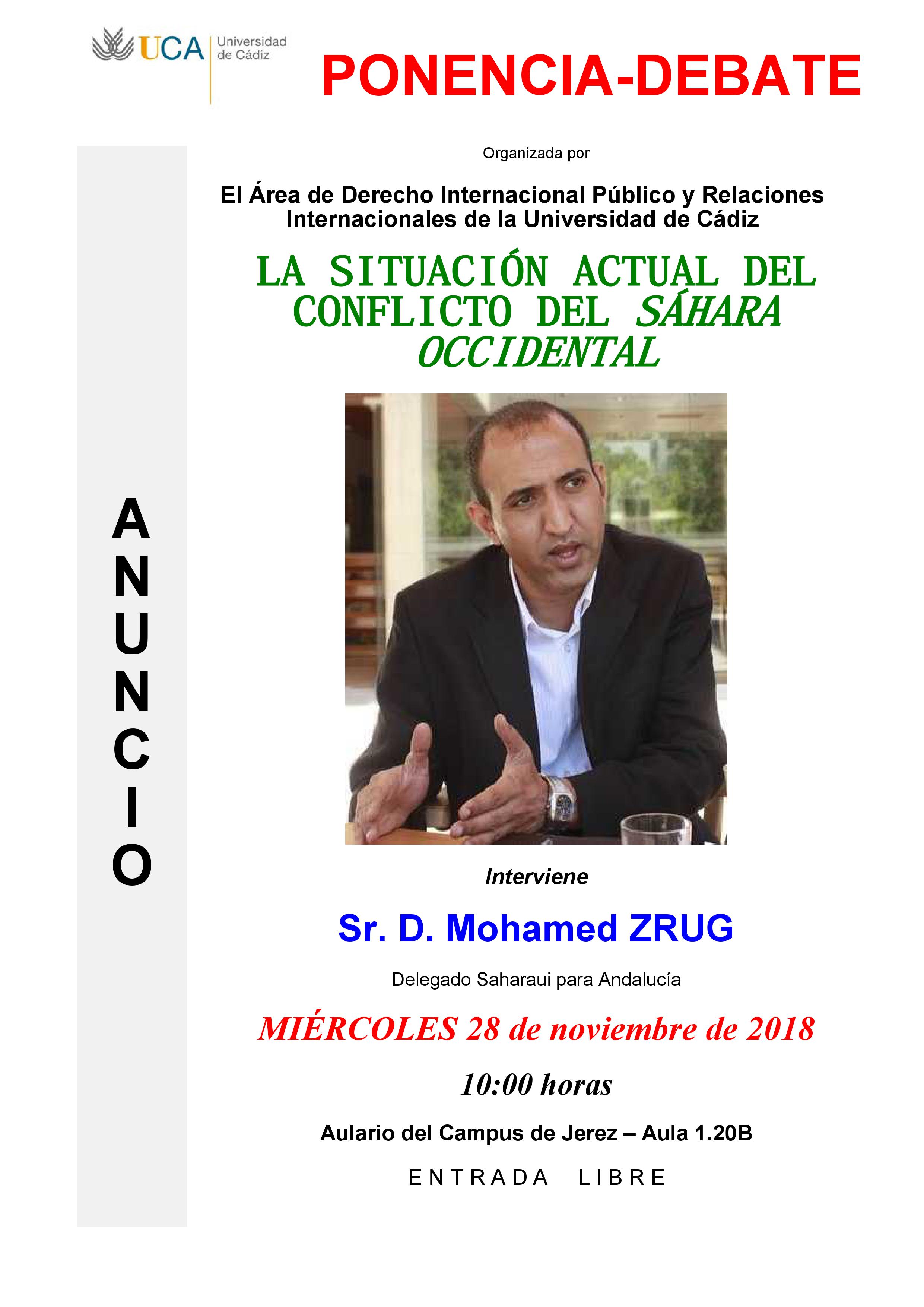 El 28 de noviembre se celebra la ponencia sobre “La situación actual del conflicto del Sáhara Occidental” en el Campus de Jerez