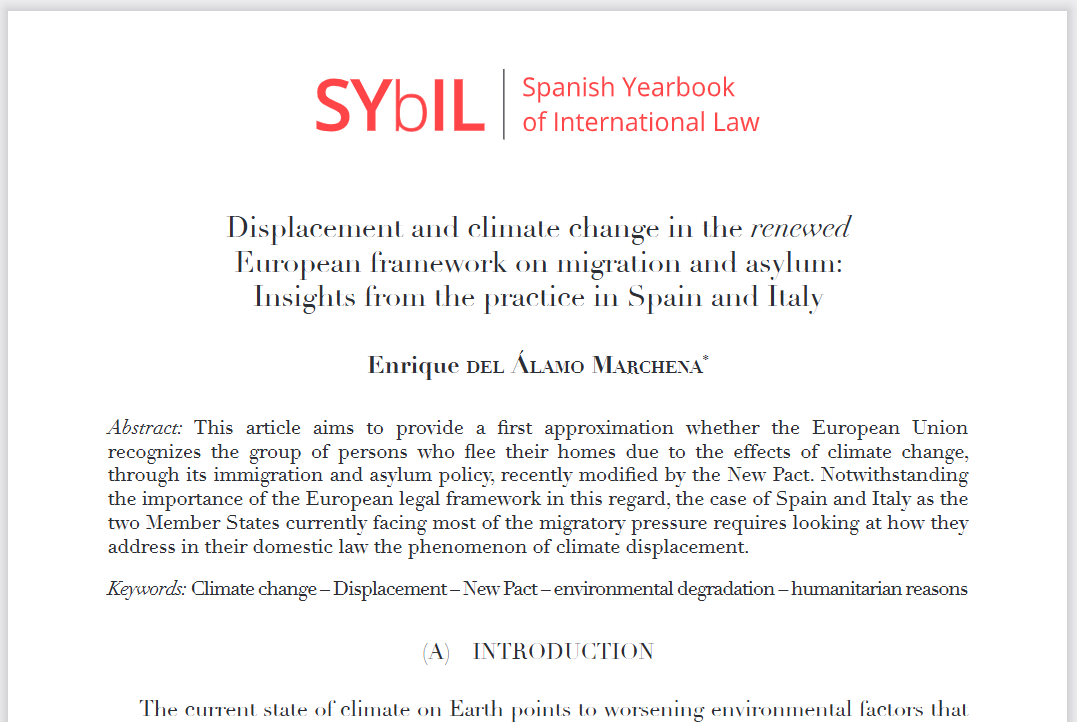 Nueva publicación del Investigador Enrique del Álamo Marchena en Spanish Yearbook of Internationa...